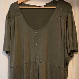 Olive Green Button-Down Tunic Dress
